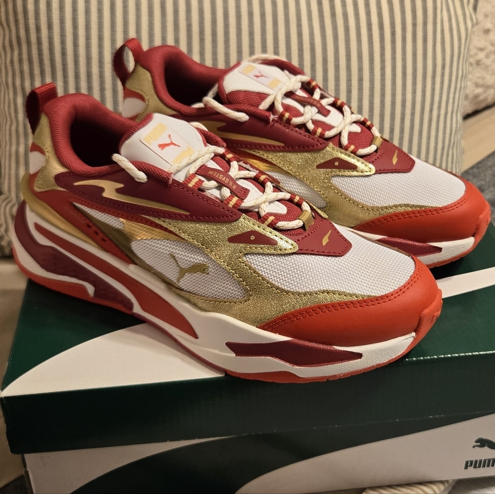 Puma RS-Fast Glitz Red and Gold Sneakers
